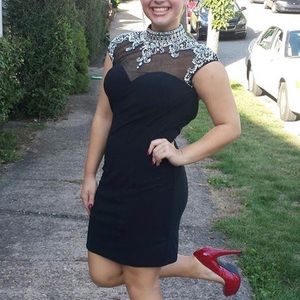 Black High Neck Jewel Detail Homecoming Dress